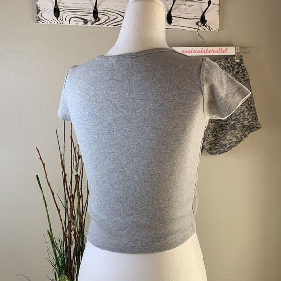𝅺brandy Melville gray crop top V cut out at neckline short sleeves - Picture 6 of 13
